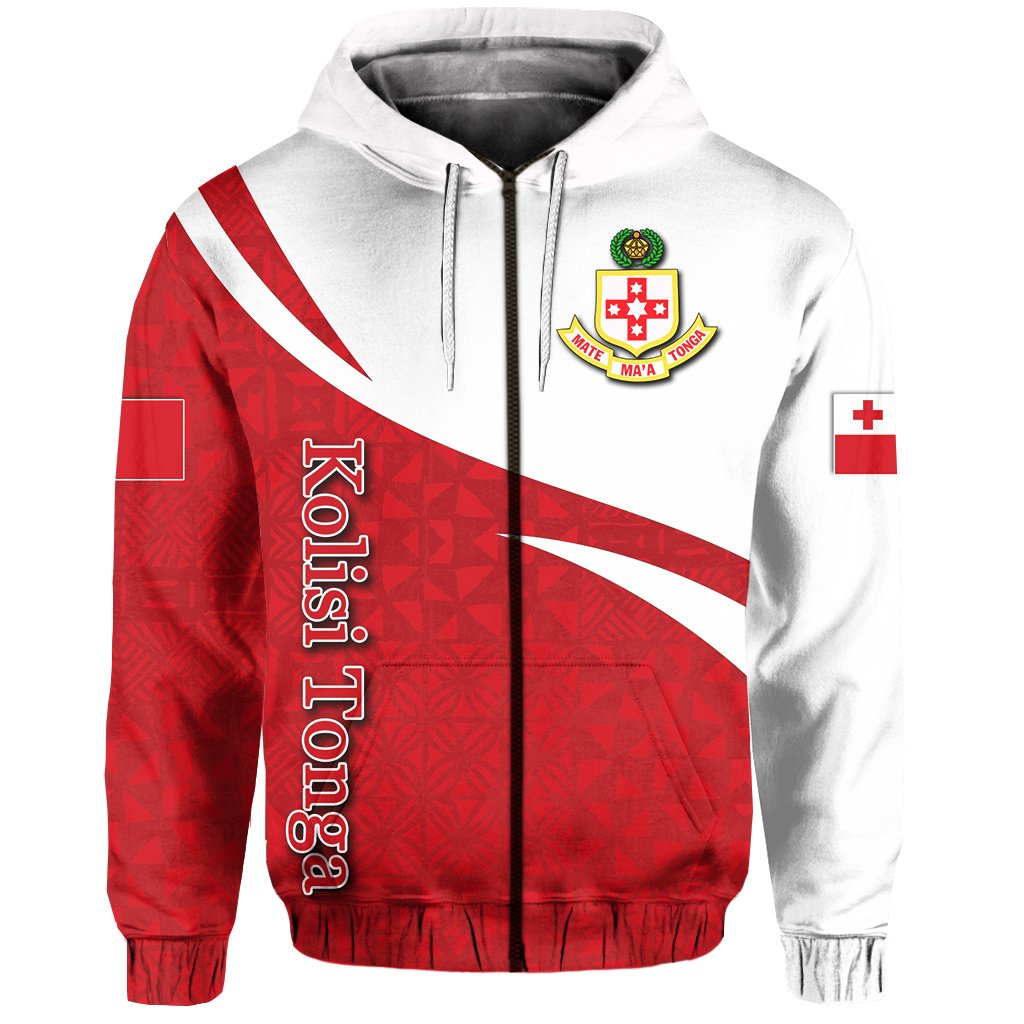 Kolisi Tonga Zip Hoodie Tonga Patterns Style Unisex Red - Polynesian Pride