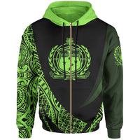 Samoa Zip Hoodie Green Polynesian Patterns Sport Style Unisex Black - Polynesian Pride