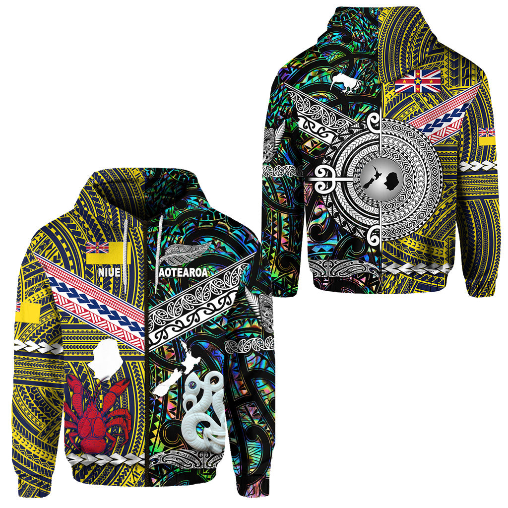 New Zealand Niue Zip Hoodie Maori and Polynesian Together Paua Shell LT8 Unisex Yellow - Polynesian Pride