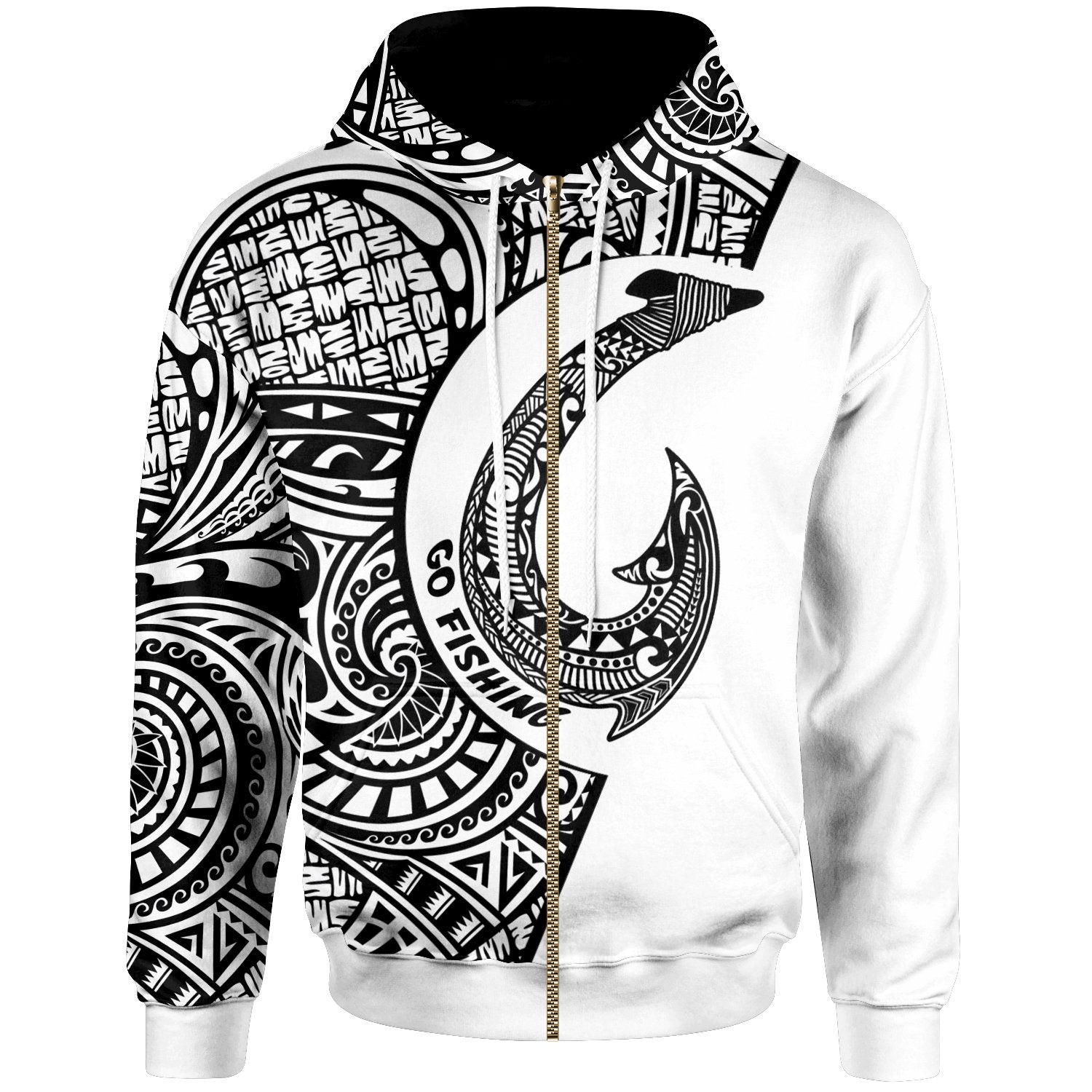 Niue Zip Hoodie Hook Tattoo Unisex White - Polynesian Pride